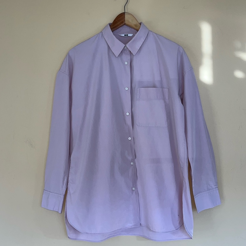 NWOT Uniqlo Light Pink Button Up Cotton Long Sleeve Shirt